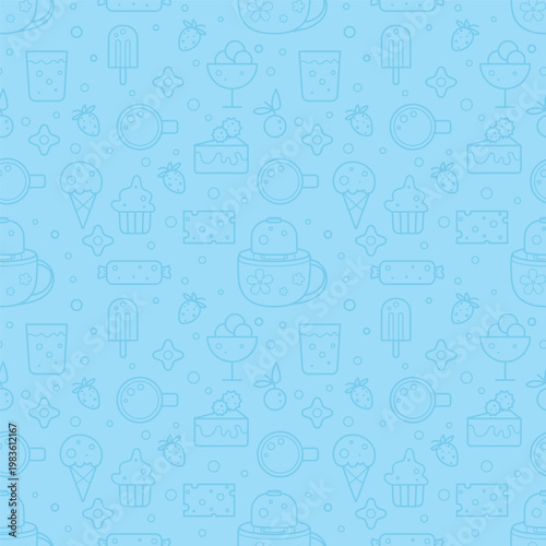 Ice Cream Seamless Pattern Dessert Outline