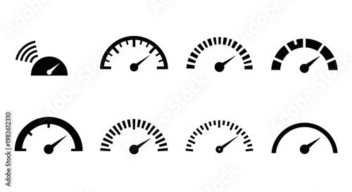 Collection of gauge icons showing speed and performance indicators