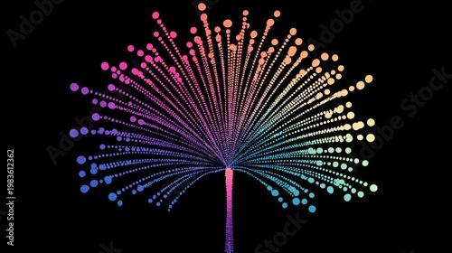 Intricate digital fireworks with a mesmerizing array of neon colors, a captivating computer-generated artwork set against a stark black background, creating contrast.