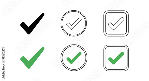 High-quality vector checkmark icon set for digital applications, representing verification, approval, and task completion across various designs