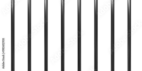 Jail bar vector 3D realistic illustration, prison window or gate grate, vertical black metal lattice, cage iron fence