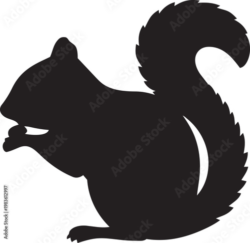 A stylized silhouette of a squirrel in a crouching position