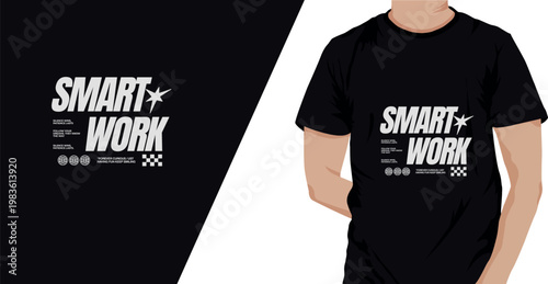 Smart work, business casual, black t-shirt design, motivational quote, vector graphics