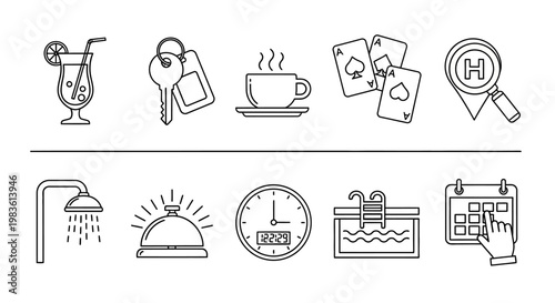 Hotel amenities and services icons a collection of modern line art for hospitality and travel