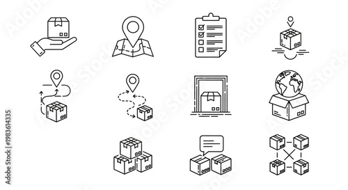 Logistics and Shipping Icons for Delivery Services, Supply Chain Management, and Global Distribution Networks
