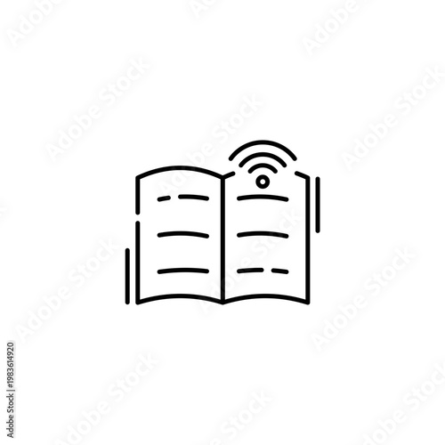 Digital book icon with wireless signal symbol Transparent background Editable Stroke