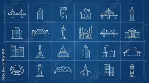 Architectural blueprints of famous landmarks.