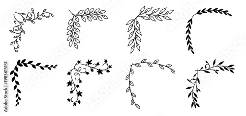 Leafy Vine Borders Form Decorative Corner Frames For Varied Designs. Vector illustration