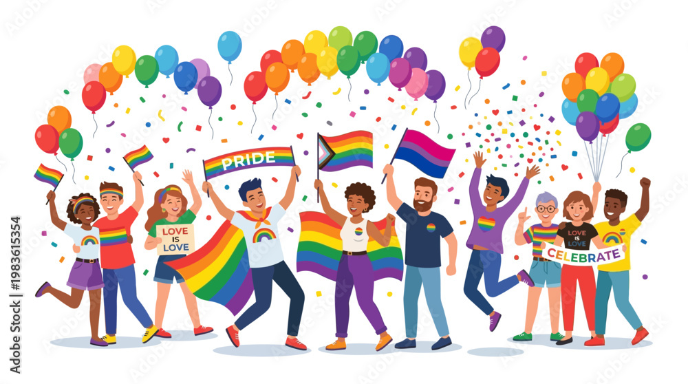 Fototapeta premium Diverse people celebrating Pride.