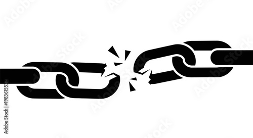 A broken chain link on white background.