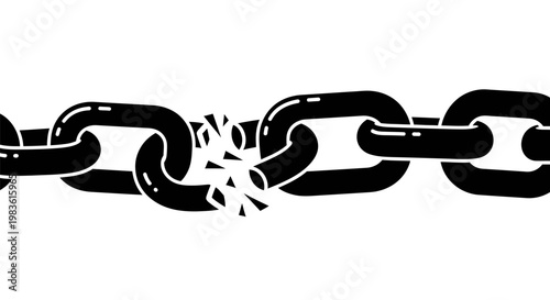 A broken chain link on white background.