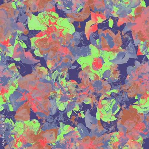 Foto Abstract Expressive Floral Seamless Pattern with Vibrant Neon Colors and Artisti