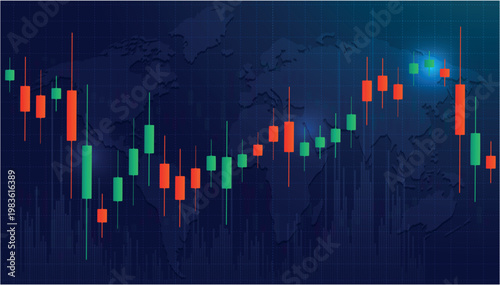 Stock market chart, trading graph, financial data, candlestick chart, blue background