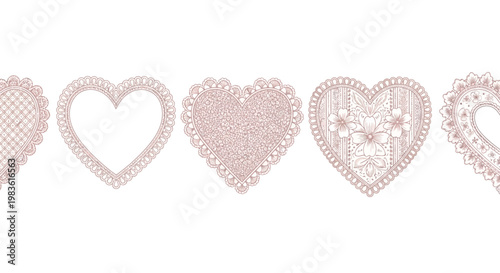 Vintage lace heart collection, pink crochet embroidery vector elements, delicate floral doily hearts set for wedding invitations and romantic crafts