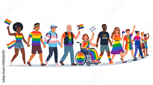 Diverse People Pride Parade March.