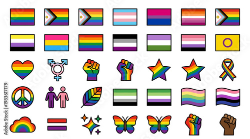 LGBTQ Pride Rainbow Flags Symbols.