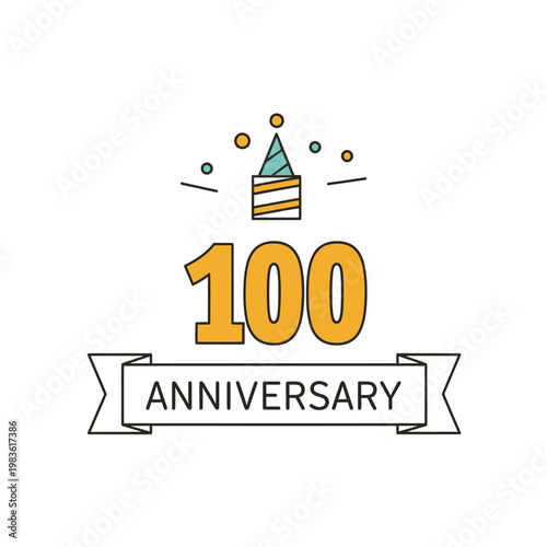 100th Anniversary Celebration Vector with Party Hat and Banner