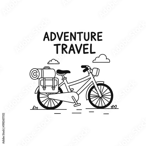 Adventure Travel Bicycle Vector Illustration with Camping Gear