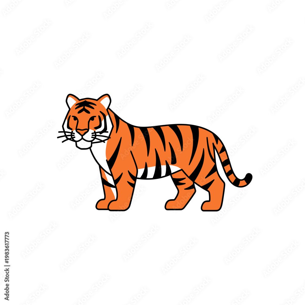 Obraz premium Cute Cartoon Tiger Vector Graphic Standing on White Background