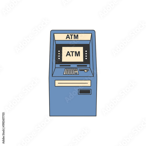 Blue ATM Machine Vector Illustration Isolated on White