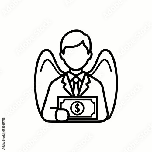 Angel Investor Icon Businessman with Wings Holding Money Vector