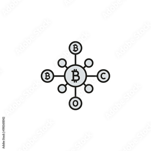 Cryptocurrency Network and Bitcoin Blockchain Vector Illustration