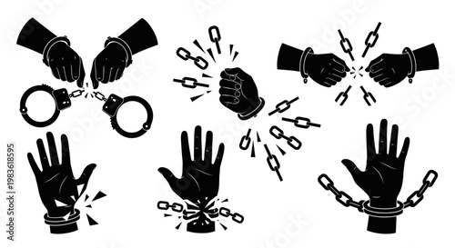 Breaking free from chains and handcuffs.