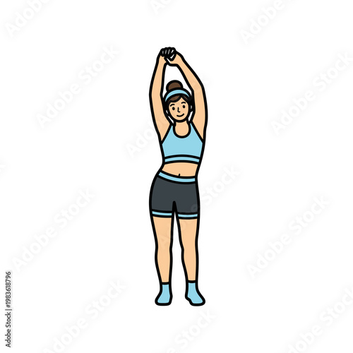 Young Fitness Woman Stretching Arms Overhead Vector Illustration