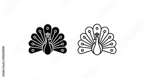 Elegant Peacock Designs Symbols Art Black White Patterns Vector