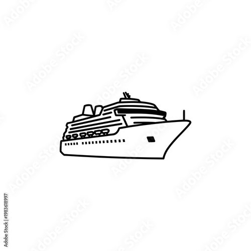 Cruise Ship Vector Icon Outline Illustration