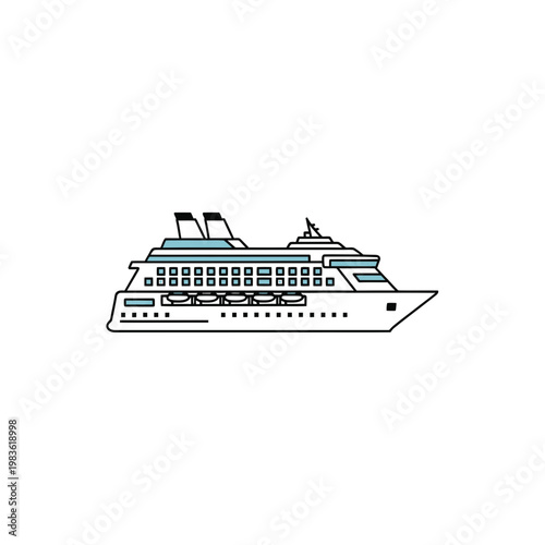 Flat Line Art Illustration of a Large Passenger Cruise Ship