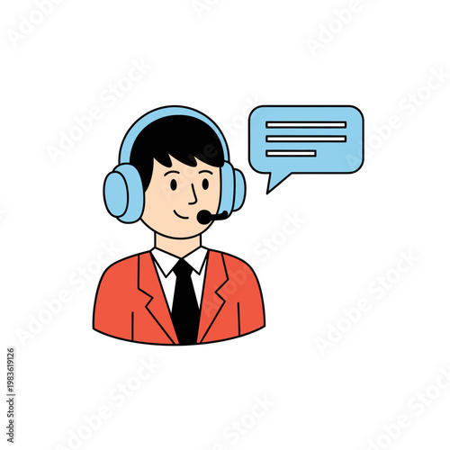 Customer Service Agent Vector Illustration with Headset and Speech Bubble
