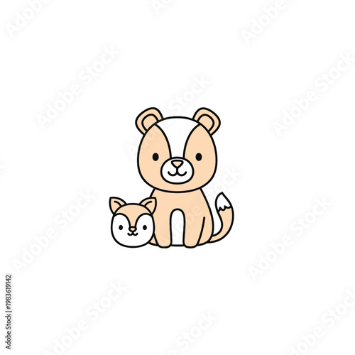 Cute Kawaii Bear and Fox Vector Illustration