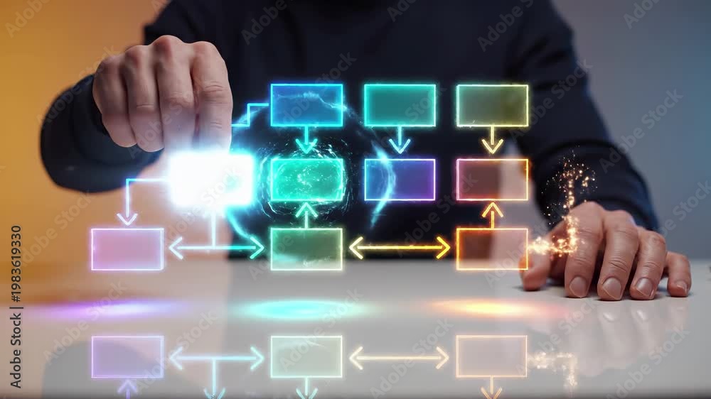 Digital flowchart diagram with connected blocks and arrows for business ...