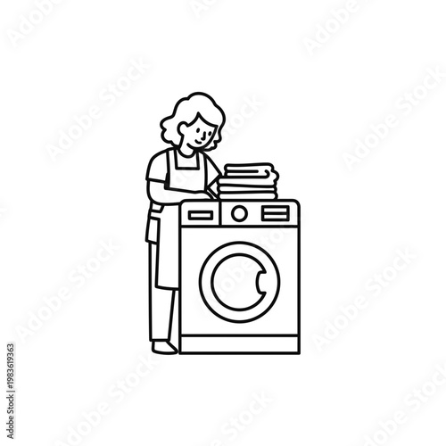 Minimalist Vector Illustration of a Woman Doing Laundry at Home