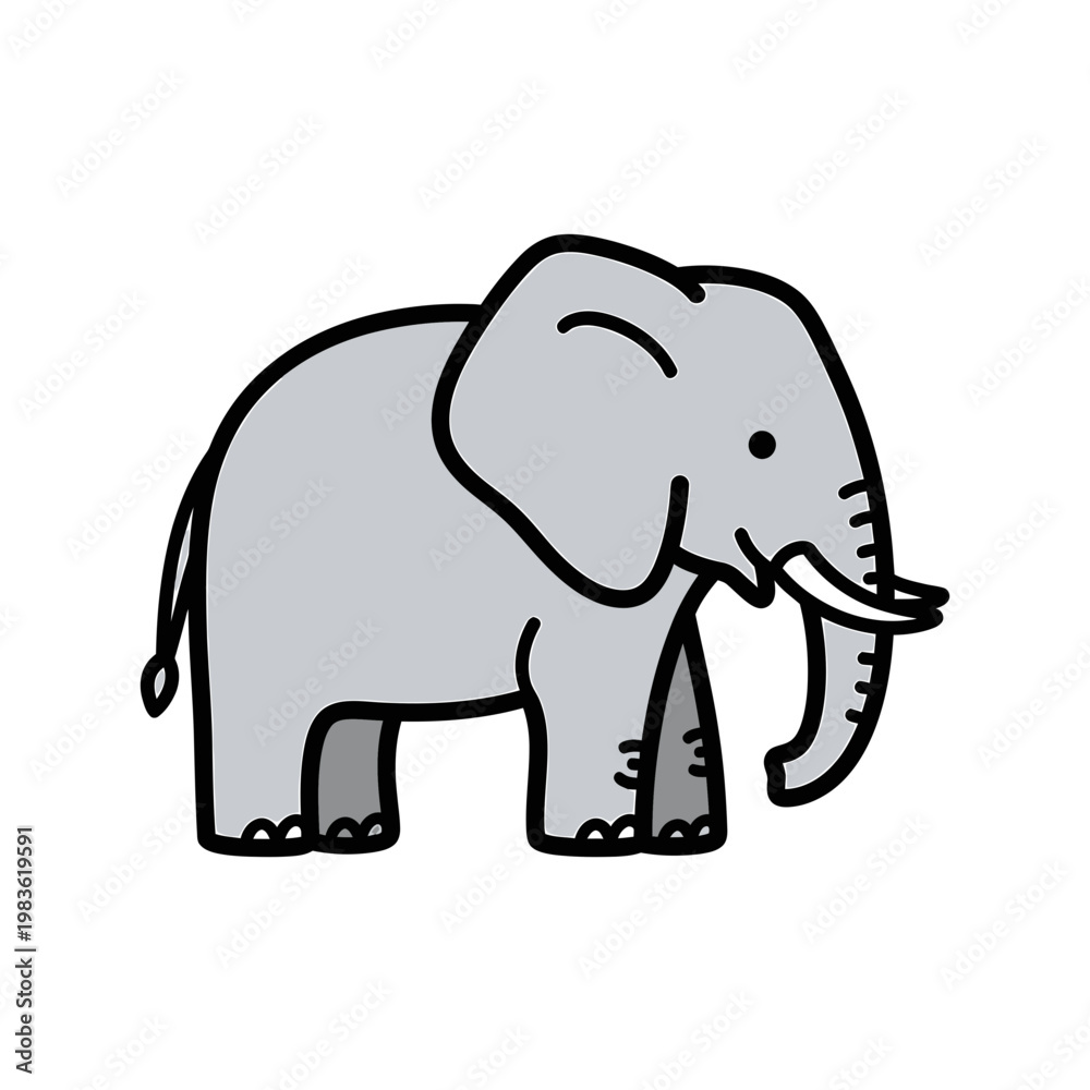 Fototapeta premium Cute Gray Elephant Vector Illustration Isolated on White Background