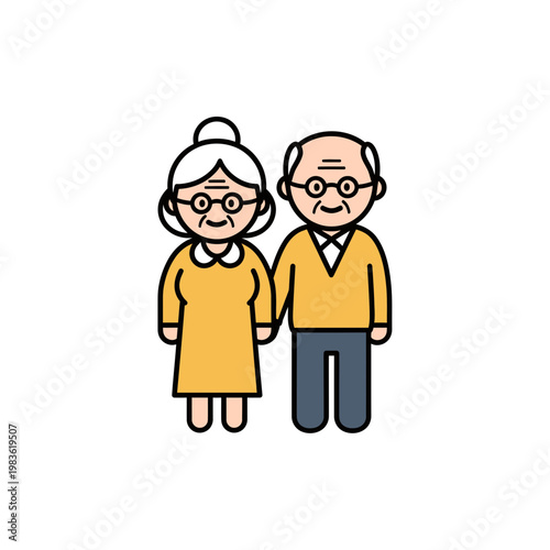 Elderly Senior Couple Grandmother and Grandfather Flat Illustration