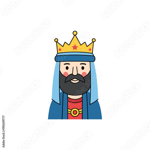 Cartoon Illustration of a King or Wise Man Wearing a Gold Crown