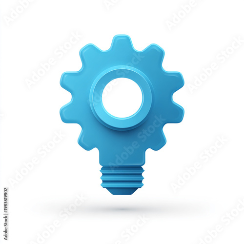 A blue gear shaped lightbulb symbolizes innovation and efficiency