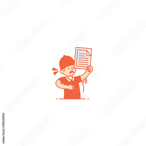 Shocked man holding document vector illustration with bad news