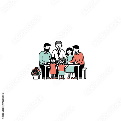 Family gathering with children and medical professional vector illustration