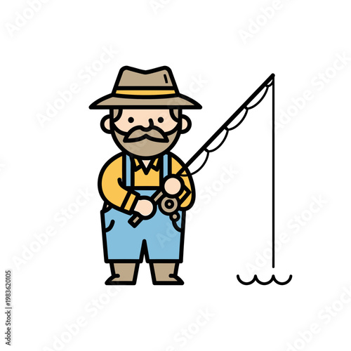 Fisherman character with rod vector illustration