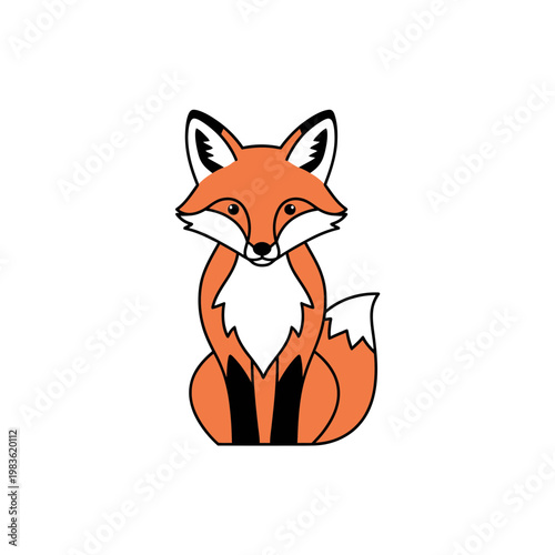 Cute Cartoon Red Fox Illustration Isolated on White Background
