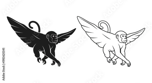 Elegant Black White Owl Wings Design Symbol Art Vector