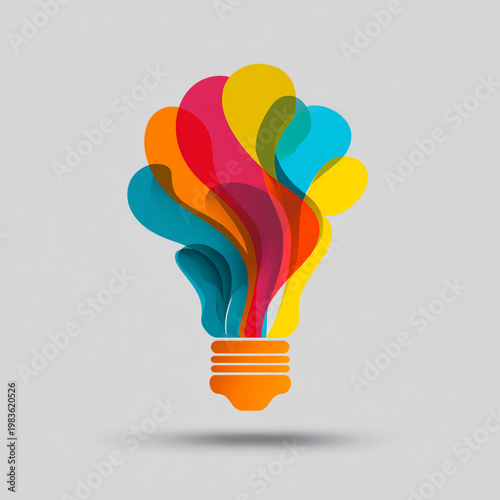 A vibrant lightbulb concept bursting with colorful abstract shapes and ideas symbolizing creativity and innovation