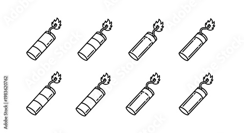 Eight dynamite sticks with burning wicks a stark black silhouette