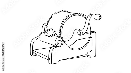 Drum Carder Continuous Line Drawing With Wool Cloud Minimal Monoline Fiber Craft Vector Illustration