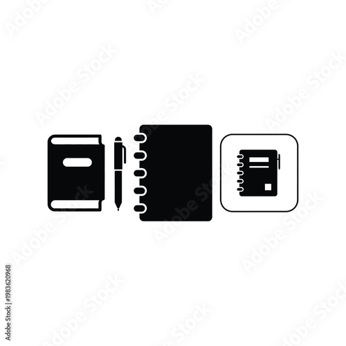 Minimalist desk diary planner silhouette vector set