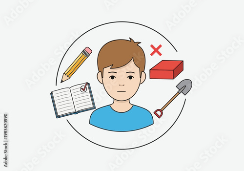 Child struggling with academic and creative challenges in a learning environment
