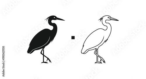 Black & White Heron Bird Silhouette Designs Vector Art Vector